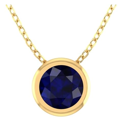 Belinda Jewels - 14k Gold Necklace, 7mm Round Created Blue Sapphire Gemstone Pendant Necklace with 18-Inch Gold Chain, Nickel and Lead-Free Gold Pendant Necklace Cover