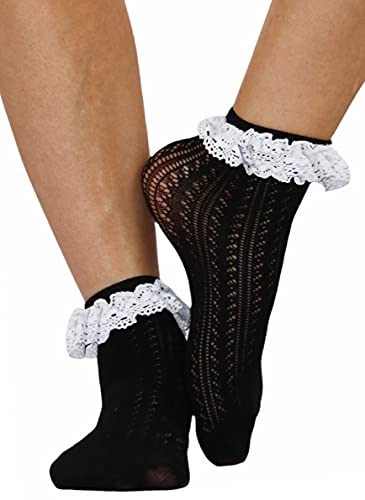Image of ToBeInStyle Women's Indie Girl Ruffle Trim Heart Net Design Ankle High Fashion Socks