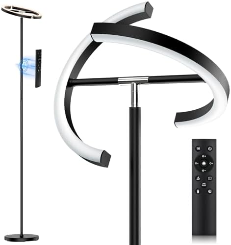 SIBRILLE Lámpara de Pie LED Regulable 20W Lampara de Pie Salon 1300LM 4 Temperatura de Color, Mando a distancia & Táctil, Negra Moderna Lámpara de Lectura para Salon Habitacion Dormitorio Despacho