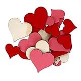 Wood DIY cutouts Each order comes in an assortment of red, unfinished, and pink 24 count Pieces come in a variety of sizes, from 1'' tall to 2.5'' tall Use these for DIY projects such as ornament-making, cardmaking, scrapbooking, and more