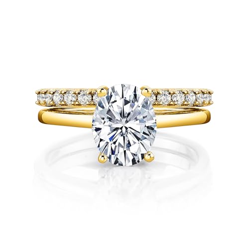 2.5 Carat Oval Under Halo Moissanite Bridal Set Engagement Wedding Ring in 18K Yellow Gold over Silver2