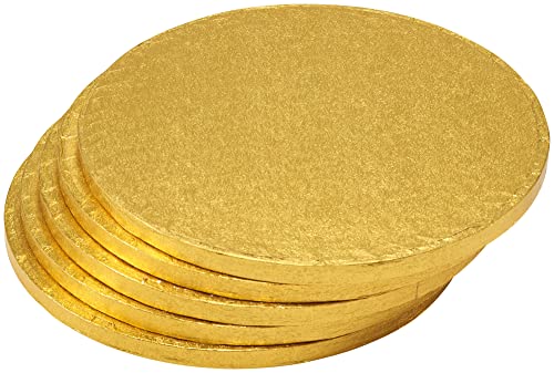 DecoPac Round Cake Drum, Foil Covered Cake Drum, Sturdy Half Inch Thick, Pack of 5, Gold - 12 Inch