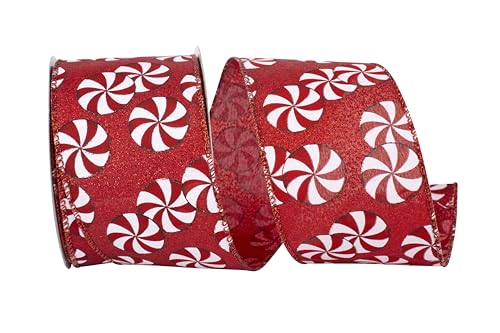Reliant Ribbon 93982W-065-40F Peppermint Candy Glitter Red Wired Edge Ribbon, 2-1/2 Inch X 10 Yards, Red