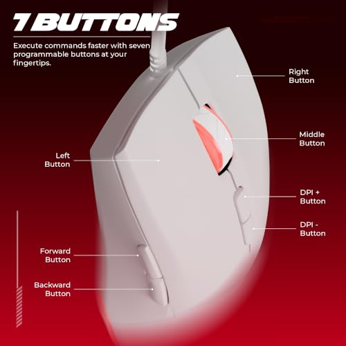 Image of Zebronics Viper 50 Premium Gaming Wired Mouse, 12800 DPI, 1000Hz Polling Rate, Gaming Grade Sensor, Huano Switches, 6 DPI Levels, 7 Buttons, Advanced Windows Software Support, 1.5m USB Cable (White)