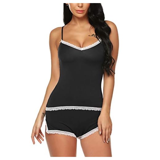 BESDEL Dam sexig pyjamas set ärmlös spets linne nattkläder cami-set nattkläder S-XXL, Svart, 3XL