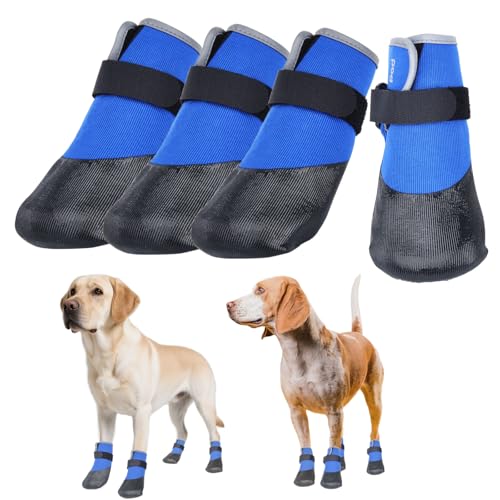 SJJH Dog Shoes Lightweight Dog Boots-Breathable Knitted Paw Protector with Adjustable Strap for Hot Pavement, Rain Walking, Hardwood Floors Anti Slip Reduce Noise, Prevent Licking Paws(Blue,M)