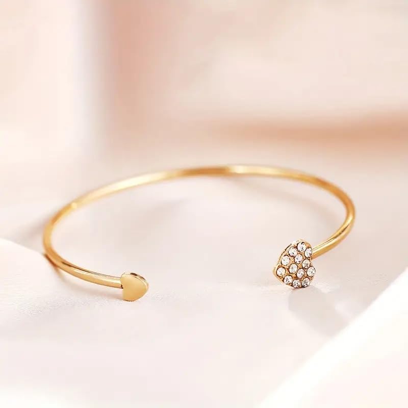 Isla & Wren Co. Crystal Heart Gold Plated Adjustable Metal Cuff Bracelet, Gold-Tone Open Bangle, Rhinestone Accents Whimsical Fun Gift Quality Love Stackable Bangle - Image 6