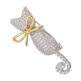 Healvian Broche de Gato con Lazo y Gemas de Imitación, Pequeño y Ligero, Pin Vintage para Mujer, Accesorio Multifunción para Chaquetas, Mochilas y Ropa, Joyería Elegante para Aniversarios