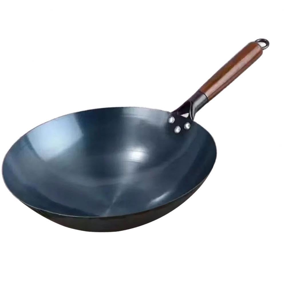 Wok Antiaderente Wok Pentole a Gas Generali Wok Cinese con Manico in Legno per Saltare in Padella per Panini, Pane Fritto, Torta di Carne, Toast, 36 cm