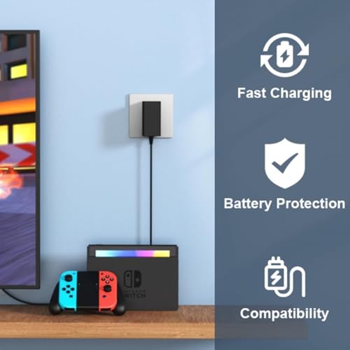 Charger for Nintendo Switch, 39W Power Supply Switch AC Adapter with 5FT USB C Cord Compatible with Switch/Switch Lite/Switch OLED/Switch Pro Controller and Switch Dock (Supports TV Mode)
