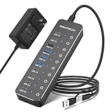 USBハブ 電源付き 10ポート拡張 USB-C×6・USB-A×4 高速データ転送 セルフパワー/バスパワー USB Hub 12V/5A 60W ACアダプタ 独立個別スイッチ アルミニウム合金製 Type-C変換アダプタ付き(ST10C-6)