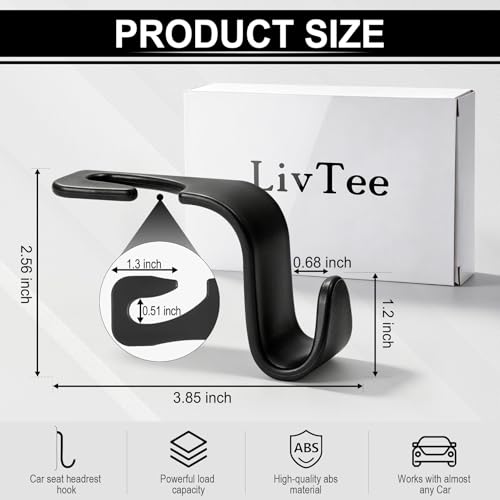 Image of LivTee Car Seat Headrest Hook, Auto Seat Hook Hangers Storage Organizer Interior Accessories for Purse Coats Umbrellas Grocery Bags Handbag, 4-Pack