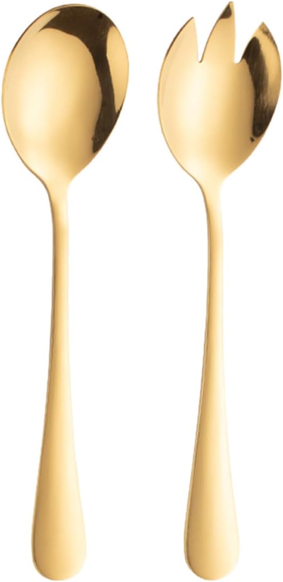 2pcs Stainless Steel Salad Servers Set Golden Dual Salad Spoon and Fork Utensils for Home Serving Sturdy Stainless Steel and Spoon for Kitchen and Dining