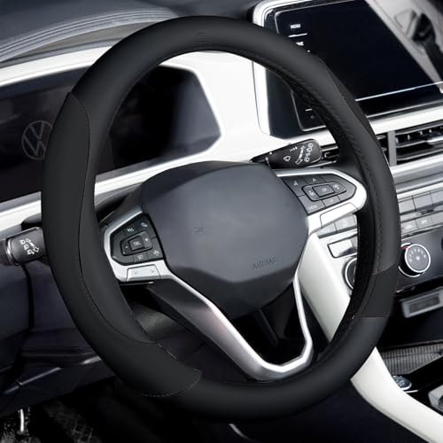 Image of Coverado Car Steering Wheel Cover, Nappa Leather Black Steering Wheel Covers for Women, Universal 14-15 inch, Anti-Slip, Breathable Steering Wheel Protector