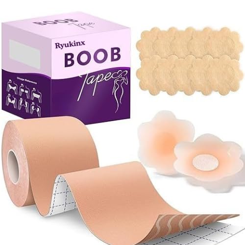 Boob Tape Breast Lift Tape for Large Breasts with 2 Pcs Nipple Covers Invisible Boobtape for A-G Cup