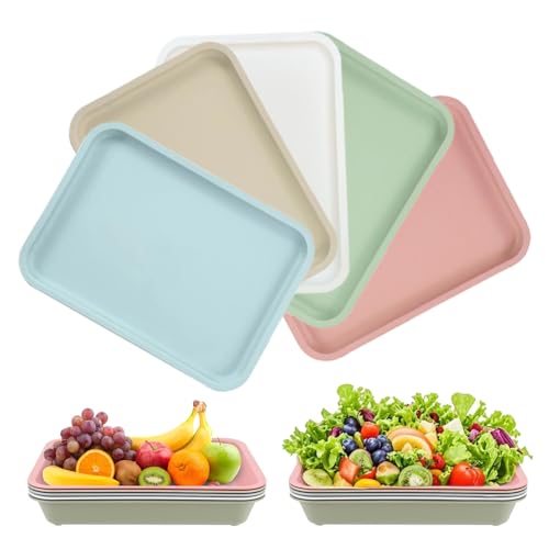 Kunststofftablett, 5 Stück Kunststoff Serviertabletts Klein, Küche Wiederverwendbar Rechteckige Tablett, Bunt Kunststoff Rechteckig Tablett für Küche Café Bäckerei Restauran (5, 24.5 x 17.5cm)