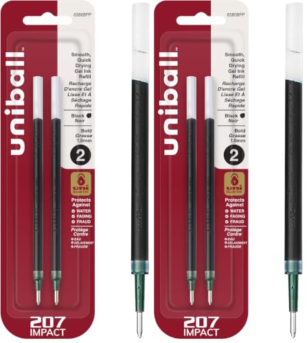 Image of Uniball Signo 207 Impact Stick Gel Pen Refill, 2 Black Pen Refills, 1.0mm Bold Point Gel Pens| Office Supplies by Uni-ball like Ink Pens, Colored Pens, Fine Point, Smooth Writing Pens, Ballpoint Pens (Pack of 2)
