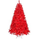 Bonnlo 6ft Unlit Christmas Tree, Artificial Christmas Tree w/800 Branch Tips, Sturdy Metal Stand, Indoor & Outdoor Xmas Tree for Holiday Decor, Red