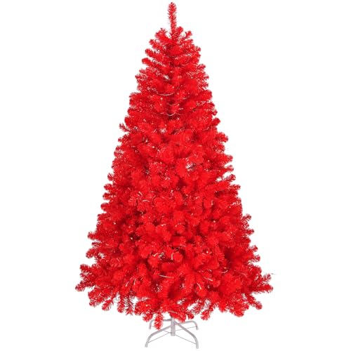 Karl home 7ft Red Artificial Christmas Tree, Classic Spruce Tree