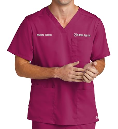 TEEAMORE Custom Embroidered Medical Scrub Set Add Your Text Men's Medical Premiere Flex V-Neck Top & Scrub Bottom