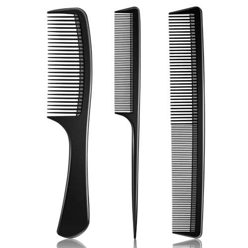 Rsiynax 3 Pieces Professional Teasing Comb, Premium Black Carbon Fiber Hair Comb Set for Cutting and Styling, Fine and Wide Tooth Hair Barber Combs for Women and Man