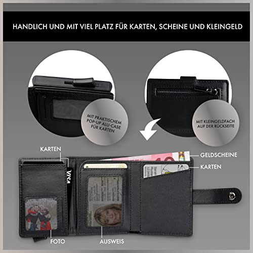 Pop up portemonnee creditcardhouder met muntvak portemonnee mini portemonnee van echt leer zwart RFID-bescherming - Image 3