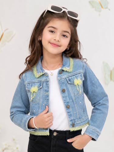 Image of Girls Full Sleeve Solid Crop Denim Jacket