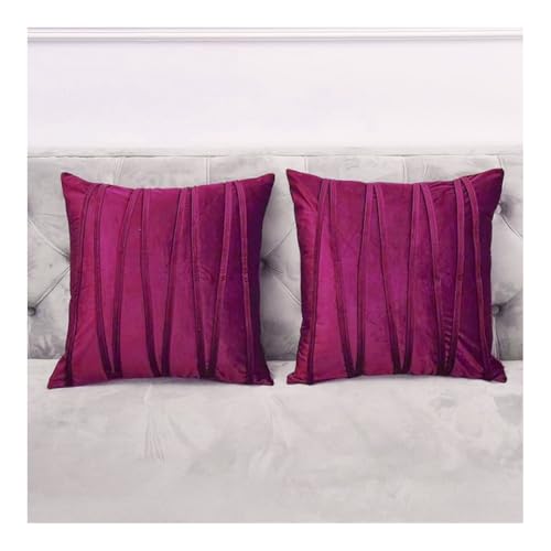 Image of Amazon Brand - Umi Decorative Striped Throw Pillow Covers 22 X 22 Inch,Soft Solid Velvet Pillow Covers Cushion Case with Zigzag Pattern for Sofa Bedroom 55 X 55 Cm (Pack of 2) Purple
