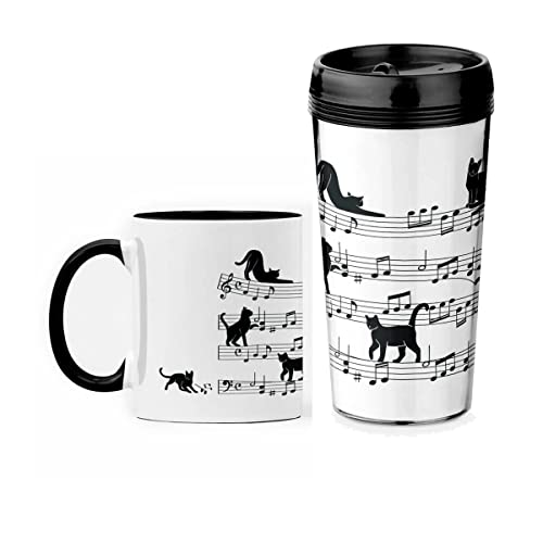 Kit Copo Viagem e Caneca Gato Musical Cat Lover