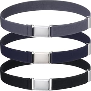 Syhood 3 Pieces Kids Toddler Elastic Buckle Belt Adjustable Buckle Stretch Belts with Silver Square Buckle for Boys Girls