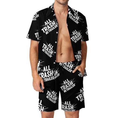 All Trash No Trailer Classic Mens 2 Piece Outfits Hawaiian Beach Shirts Shorts Vacation Matching Set L