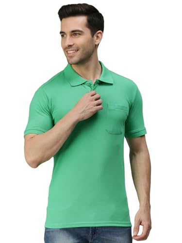 Image of Lux Cozi Men's Polo T-Shirt Regular Fit Half Sleeves with Pocket | Cotton Blend Polo Neck Collar T-Shirt for Men | Casual, Office Comfortable Breathable T-Shirt | Stylish Plain Tee