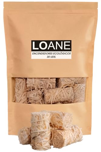 LOANE - Encendedores Ecológicos – Pastillas Encendido Chimenea, Encendedor Chimenea y Barbacoa, Encendedores Naturales De Lana De Madera (30 Unidades)