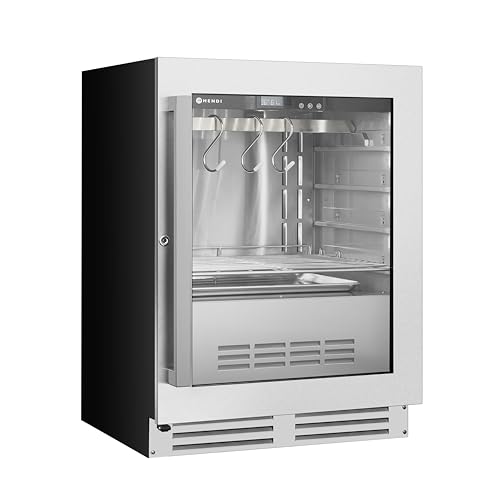 HENDI Armario de maduración y secado para carnes, cámara de maduración en seco, vitrina expositora para madurar carnes, 98L, 220-240V, 170W, 595x620x(H)830mm, vidrio templado, acero inoxidable 18/10