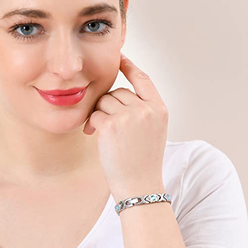 Emmori Ultra Strength Magnetic Bracelet For Woman - 3,500 Gauss Per Magnet -Crystal Bracelet - Adjustable Length -Pulseras Magneticas (Silver Blue) #TOP2