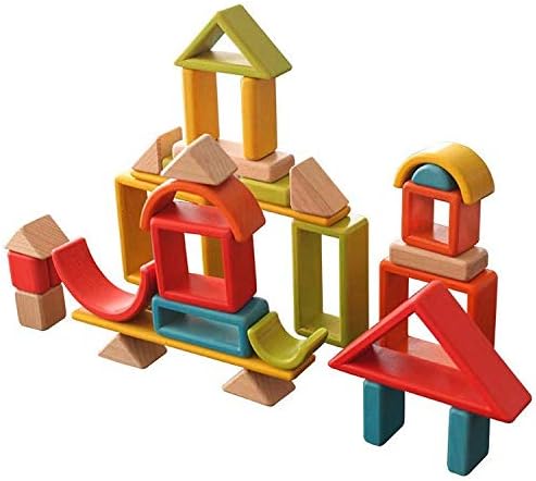 'Wonderland' Wooden Geometrical Building Blocks, 32 Piece Large Geometrical Rainbow Stacker, Stacking & Nesting Construction Toys, Preschool Colorful Learning Educational Toys
