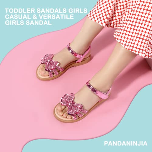 Image of PANDANINJIA Girls Sandals, Open Toe Cute Bow Princess Girls Flats, Sparkly Summer Dress Shoes Sandals for Toddler /Little Kid /Big Kid