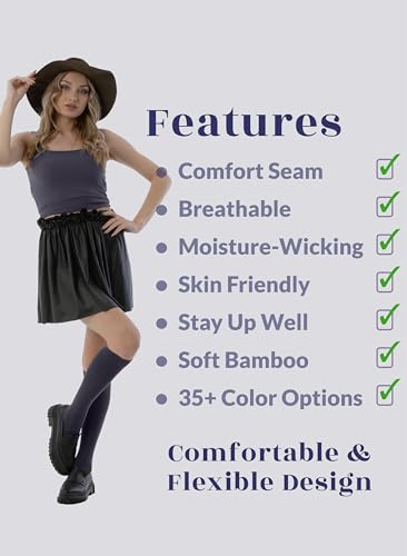 Image of Hugh Ugoli Women's Rayon Derived from Bamboo Knee High Socks Comfort Seam Long Dress Socks, Shoe Size 5-8 /8-11, 4 Pairs
