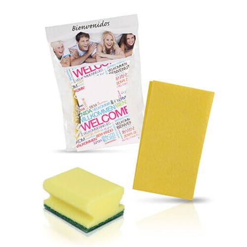 Kit Basico de Limpieza para Alojamientos – 50 Unidades con Bayeta Amarilla y Esponja Salvauñas – Amenities para Cocina en Alquileres Turísticos – Hecho en España – Pack de Bienvenida