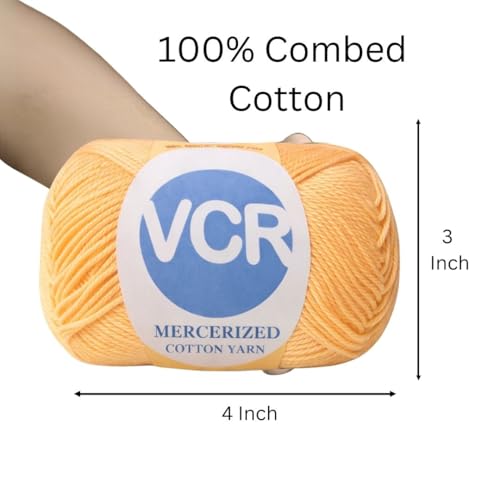 Image of VCR 4 Ply Light Orange 100% Mercerized Cotton Yarn, 60 Grams Hank, 190 Meters Length, Cotton Combed Ball, Smooth and Glossy Crochet Yarn for Crochet and Knitting, Pack of 1, Suitable for DIY Crafts