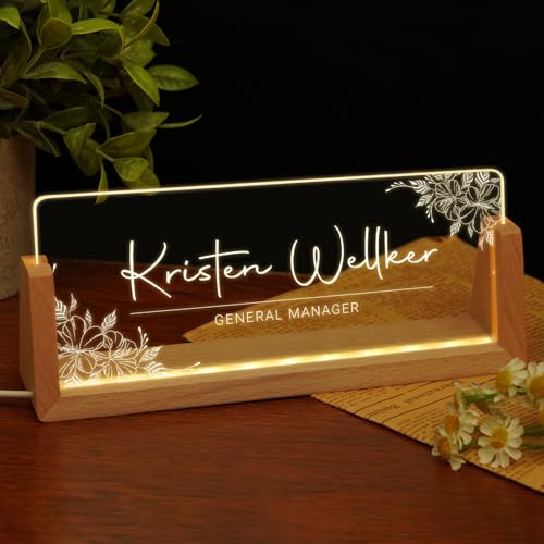 Image of Custom Name Plate for Desk, Personalized Light Up Acrylic Desk Name Plate, Personalized Office Gifts for Boss Coworkers Teacher, Employee Appreciation GIfts, Office Decor for Women Men