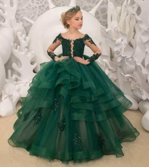 Long Sleeve Tulle Flower Girl Dress for Wedding Princess Pageant Dress for Kids Applique Party Prom Ball Gown3