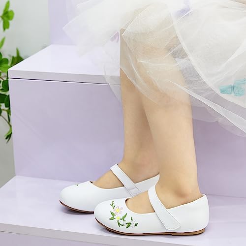 Otter MOMO Toddler/Little Girls Mary Jane Ballerina Flats Shoes Slip-on School Party Dress White Shoes Size 8