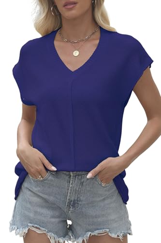 Image of NASKY Lightweight Summer Sweaters for Women Breathable Crochet Tank Tops Sleeveless V-Neck Cap Sleeve Casual Knit Blouse