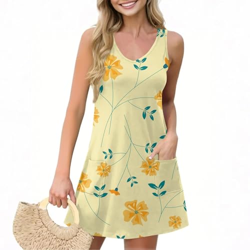 Women Summer Dresses Sleeveless V Neck Swimsuit Coverup Vacation Casual Sundress Printed Beach Dress with Pocket2