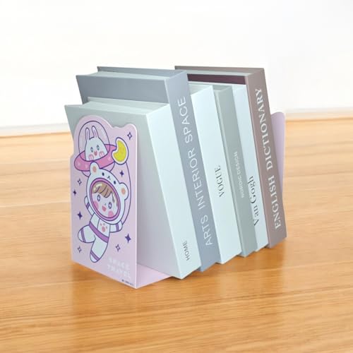 Image of oddpod Space Travel Laser-Cut Metal Bookends /Heavy Duty Non-Slip Book Stands for Office Decor, Home Decor, Library, and Institutions 009-3999 - Pink
