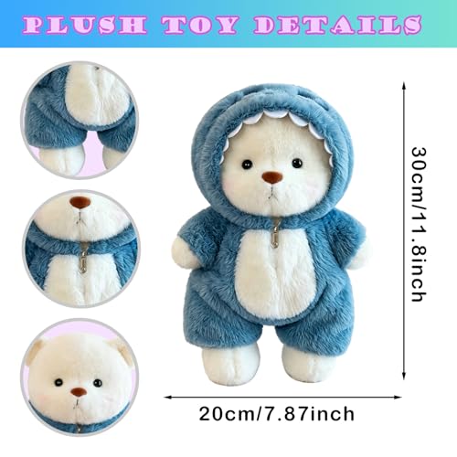 Get a hug ours en peluche, 30CM ours en peluche-Doudou habiller, Bobi bear, Adorable peluche teddy bear requin bleu, Mobilité articulaire Amovibles Amovible et Lavable, Cadeaux pour enfants – vue 2
