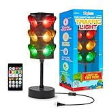 Playbees Mini Traffic Light Lamp with Base 11 inches Vibrant Decoration Working with Batteries or USB-C Traffic Light Blinking Modes Decoration for Bedrooms Stop Sign Room Decor