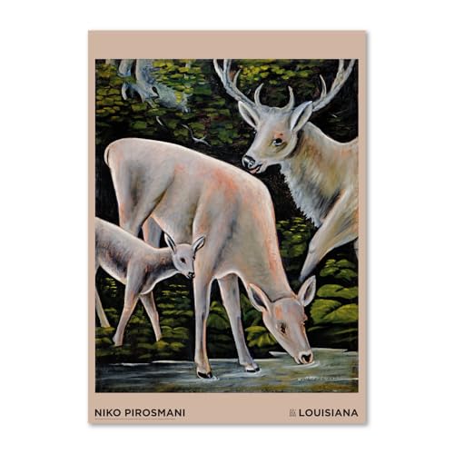 �f���}�[�N ���C�W�A�i�ߑ���p�� �|�X�^�[ Niko Pirosmani ? Three Deer by a Stream A1 59.4×84.1cm