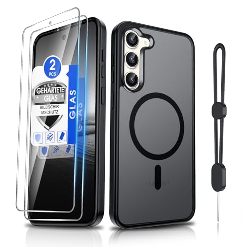 Dizn Magnetisch Hülle für Samsung Galaxy S23-Plus: [ ü ] für MagSafe 2 Panzerglas Folie Band Matt Translucent HandyHülle Militärstandard Schutz Magnet Case S 23 Plus/S23+ Schwarz